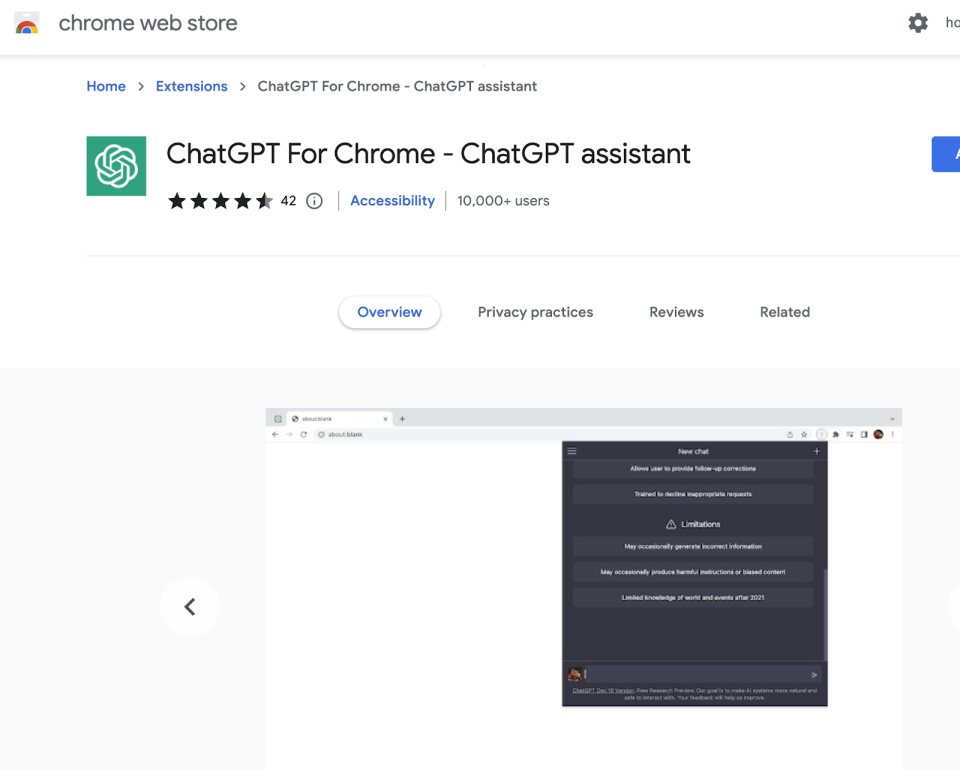 An image of a Google Chrome extension disguised as having ChatGPT functionality.