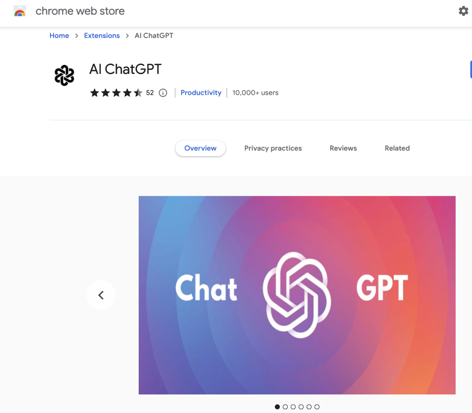 An image of a Google Chrome extension disguised as having ChatGPT functionality.