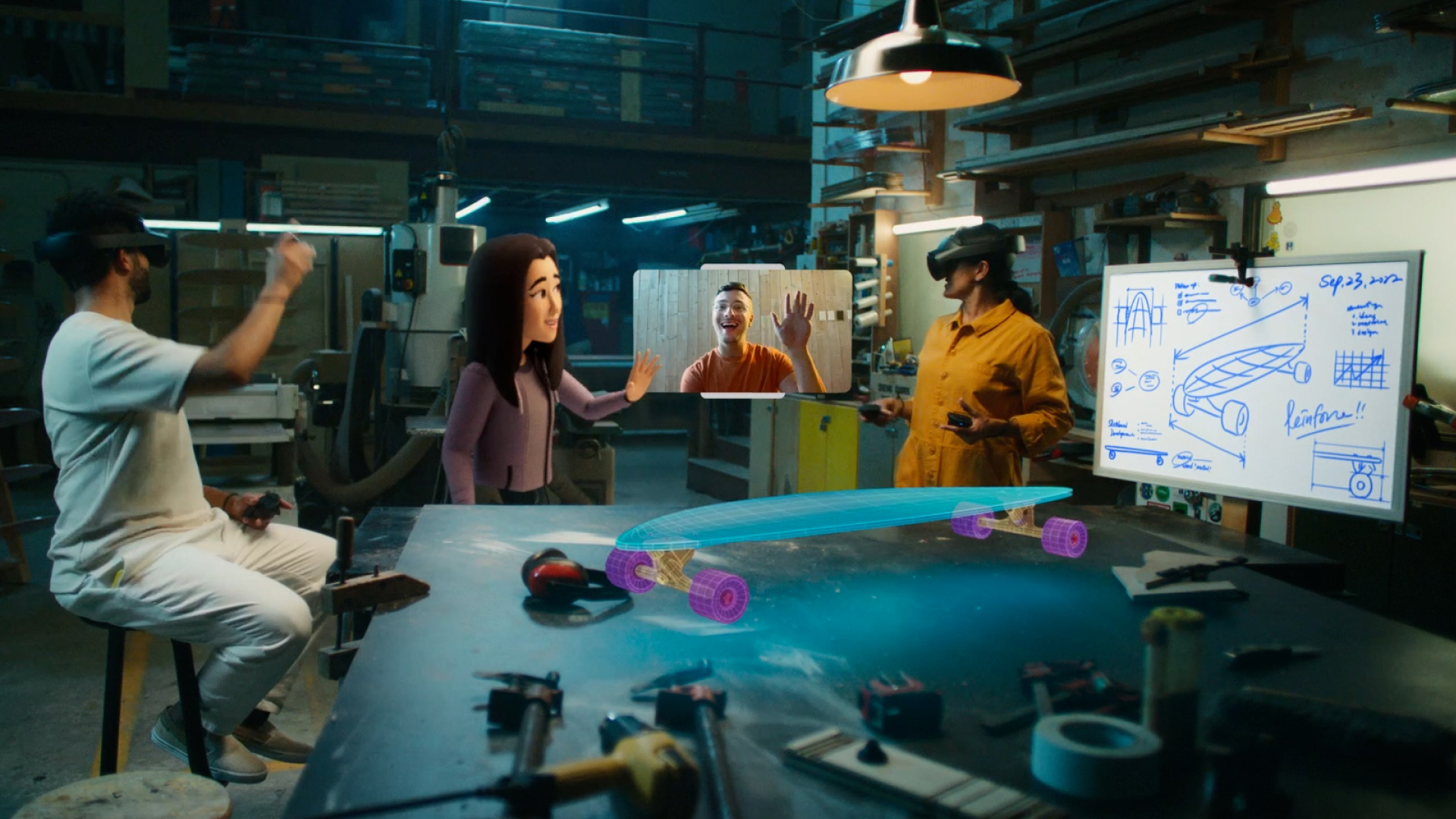 An image of people in the metaverse working on a project using VR.