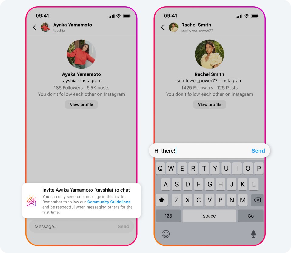2 phone screens showing private message invitations on Instagram