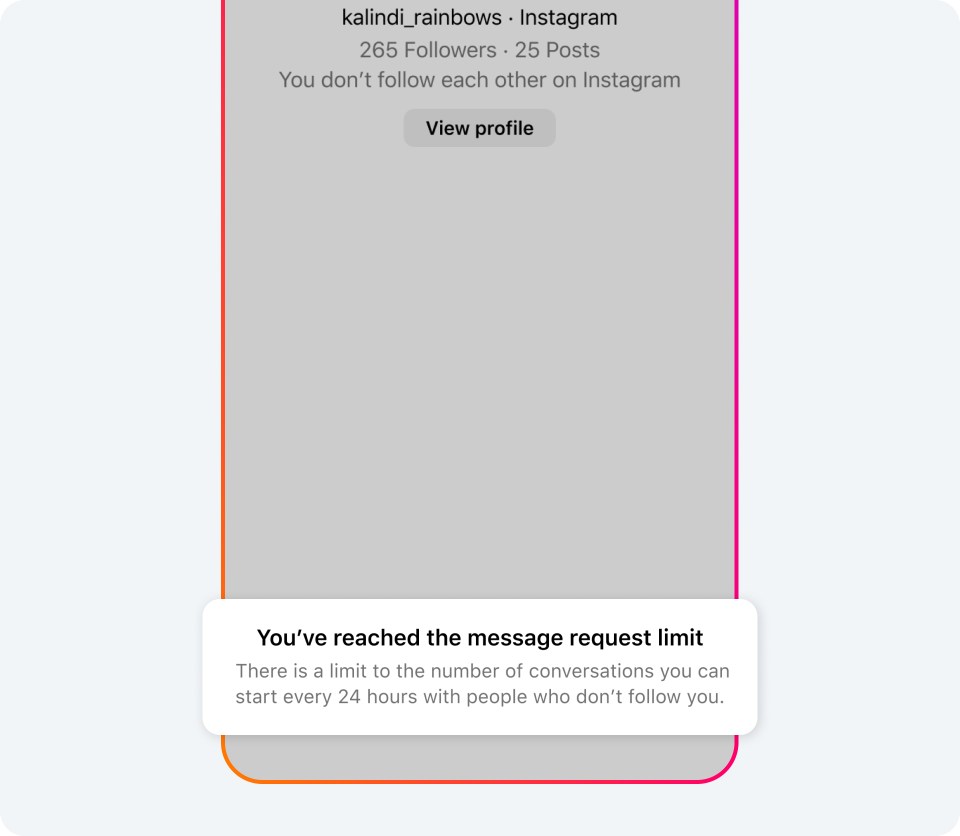 Phone screen highlighting message request limit feature on Instagram