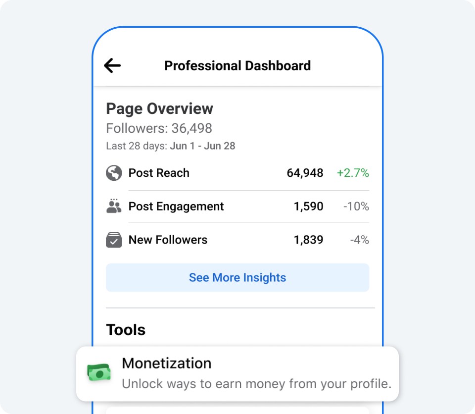 Phone screen showing Professional Dashboard Page Overview Insights