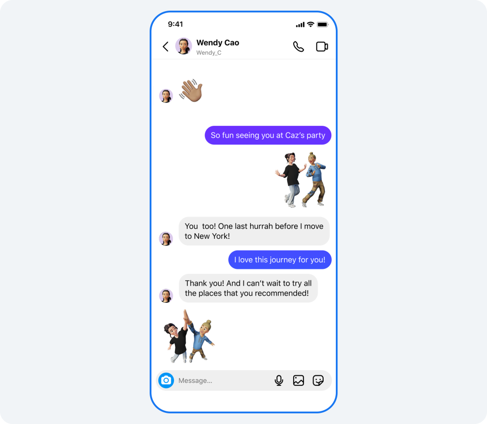 Sending social stickers to a friend in Messenger