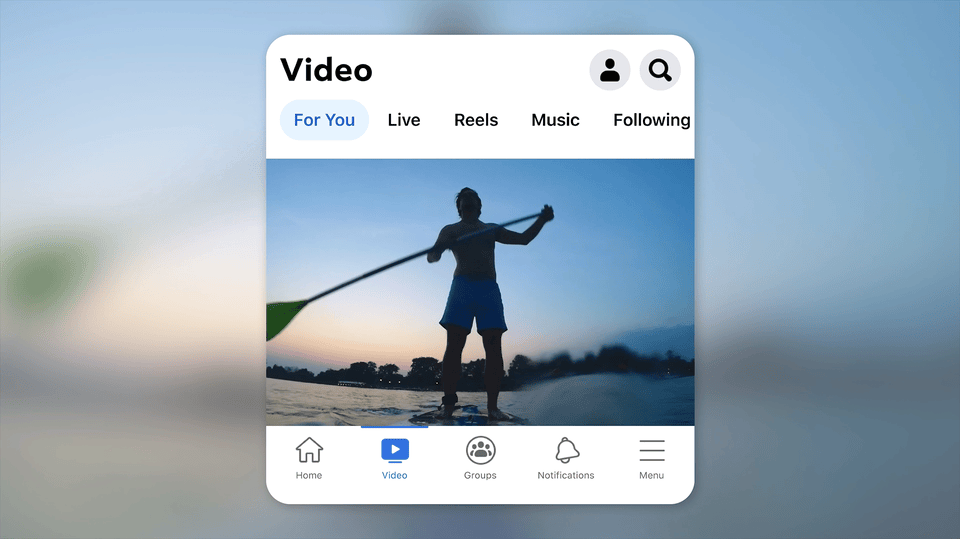 A video of a paddle boarder on Facebook's new Video tab