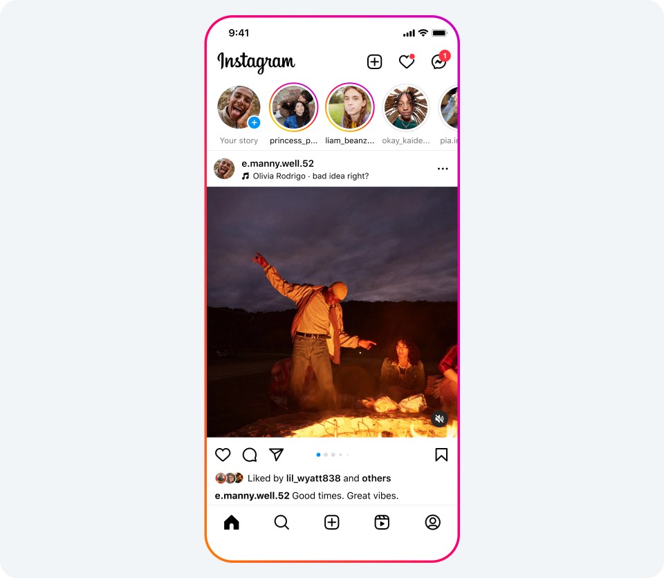 Phone screen showing music sountrack on Instagram carousel
