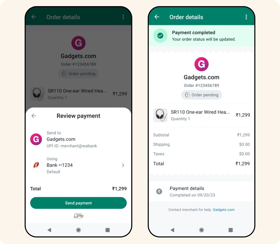 Choosing payment services in a WhatsApp chat