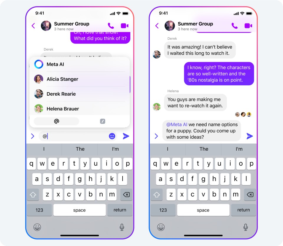 Phone screens showing Meta AI chats