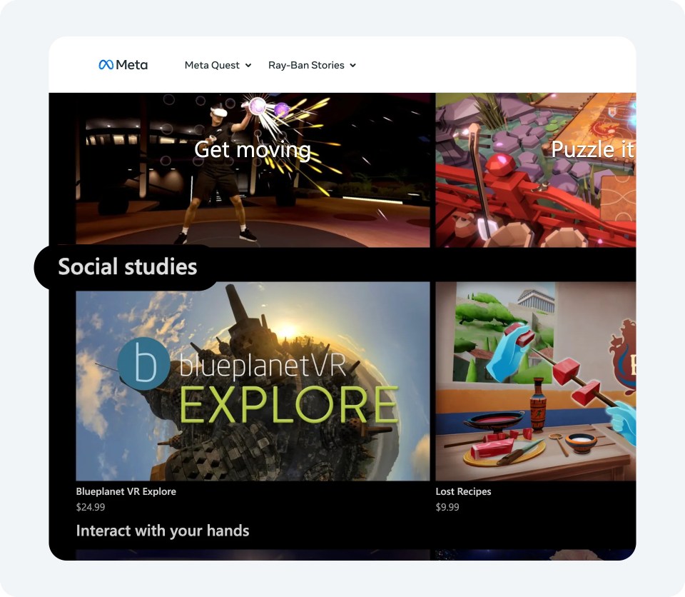 Image of social studies apps in the Meta Quest Store