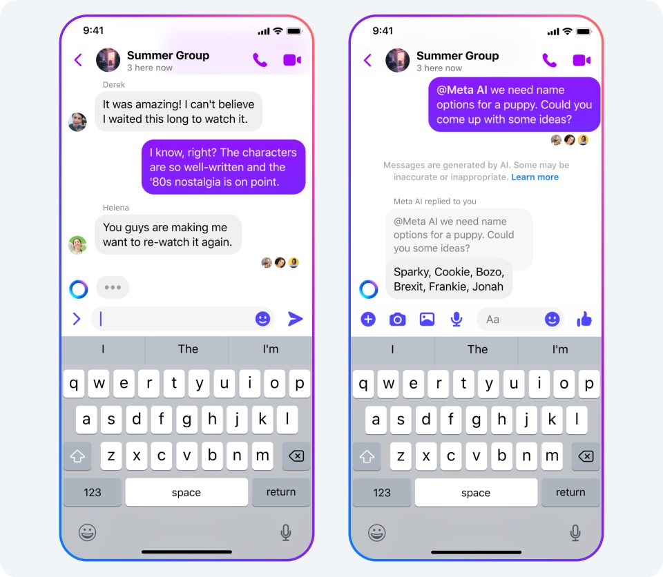 Phone screens showing Meta AI chats