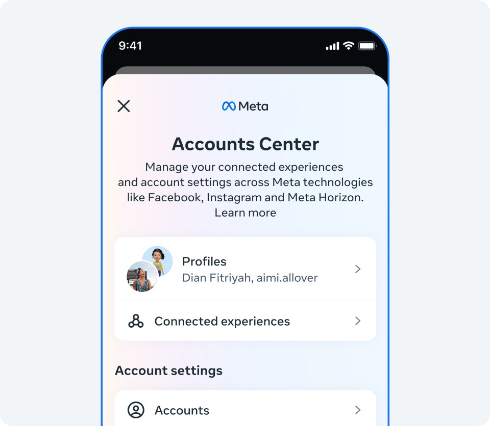 Screenshot of Accounts Center