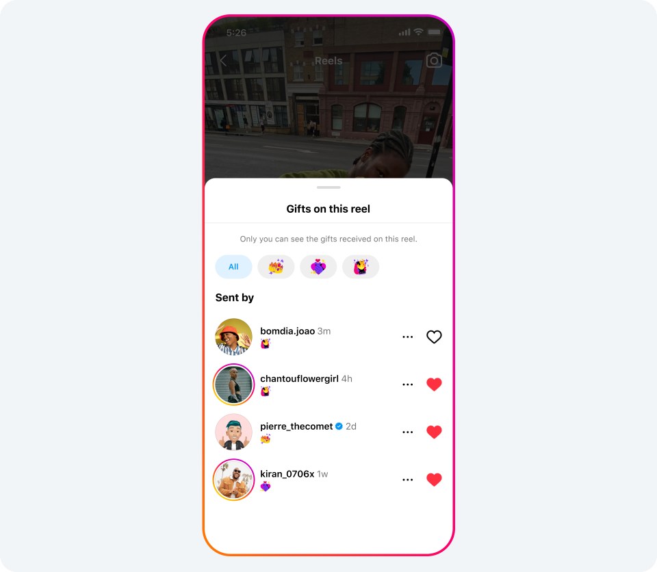 Another phone screen showing Instagram Gifts
