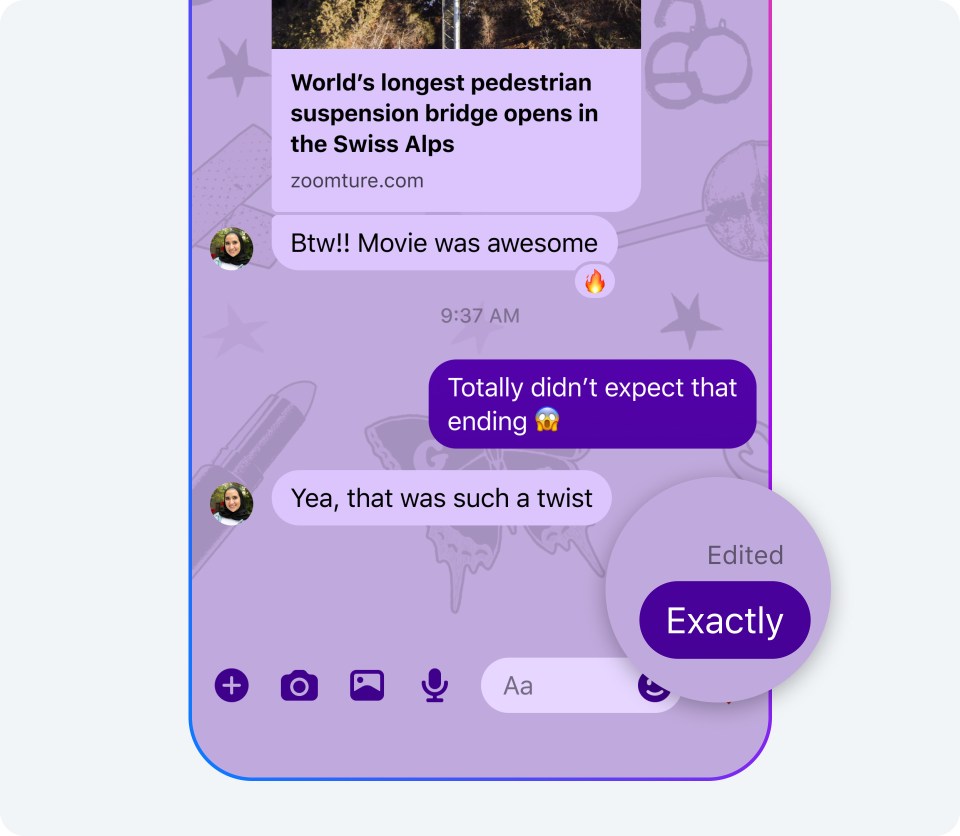 Phone screen showing an edited message on Messenger
