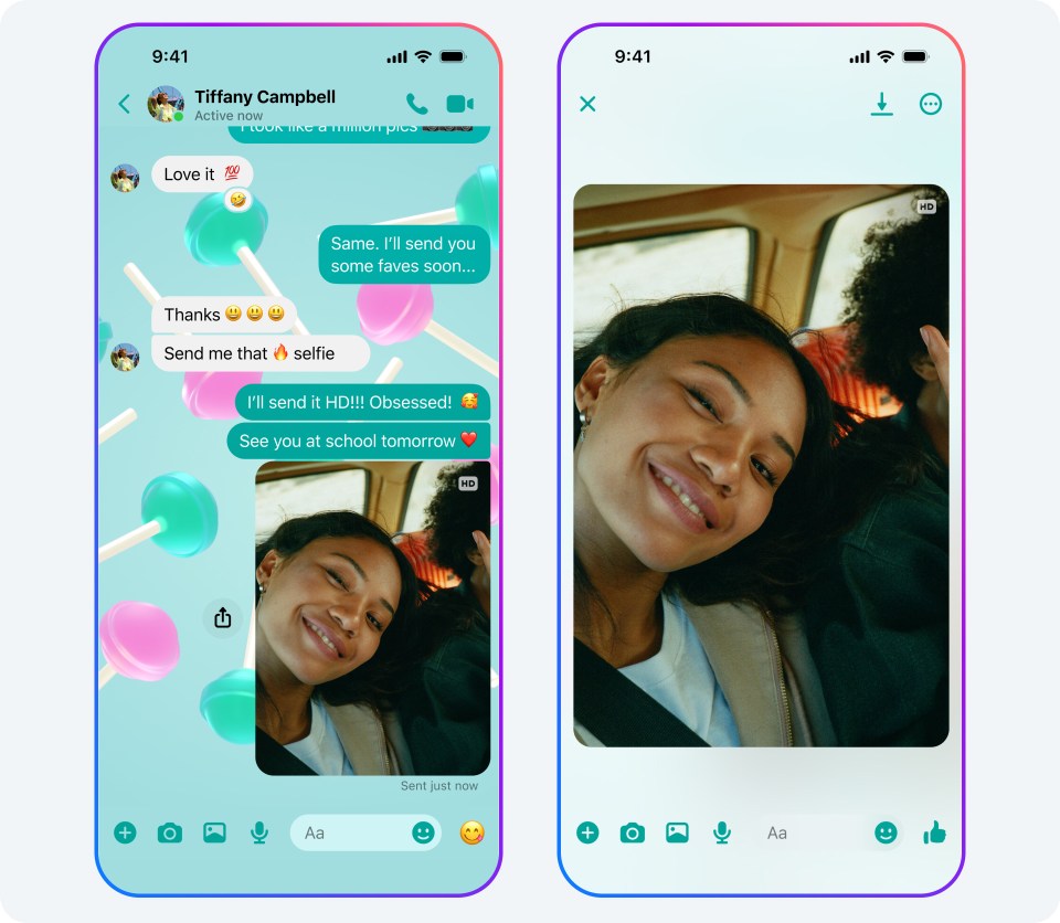 Two phone screens showing how to send photos in Messenger.