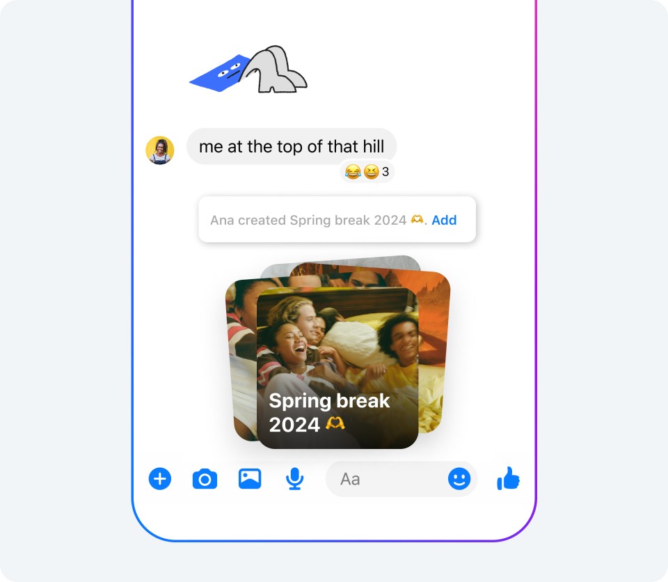 A image of a phone screen showing how to create a shared album in Messenger.