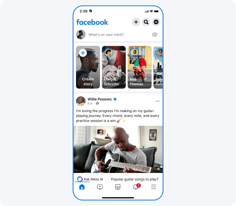 Animation showing Meta AI in Facebook Feed