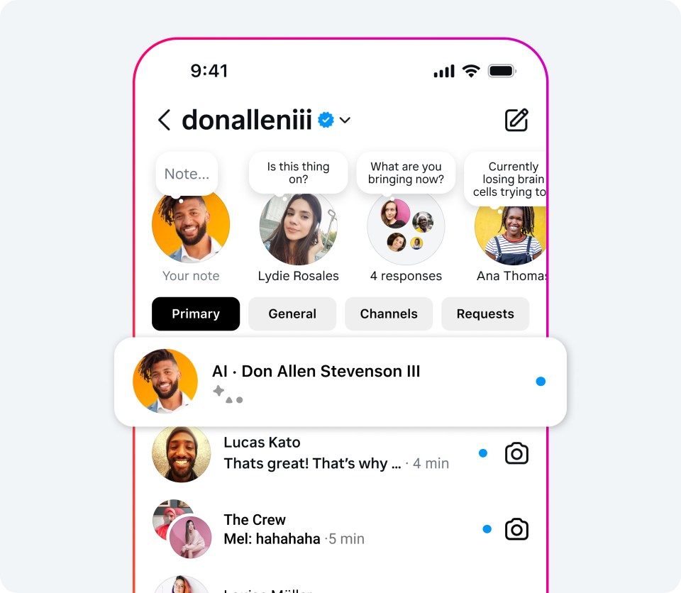 Image of a phone screen showing the creator AI in the user's DMs