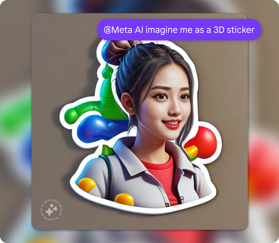 Image of a woman as a sticker, generated using the Meta AI prompt "imagine me as a 3D sticker"