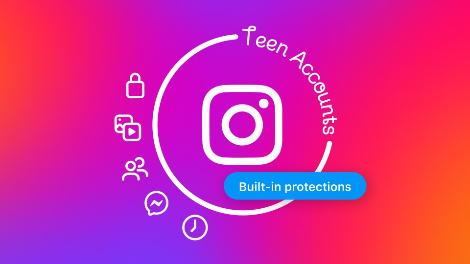 Illustration showing the Instagram logo and icons associated with teen accounts