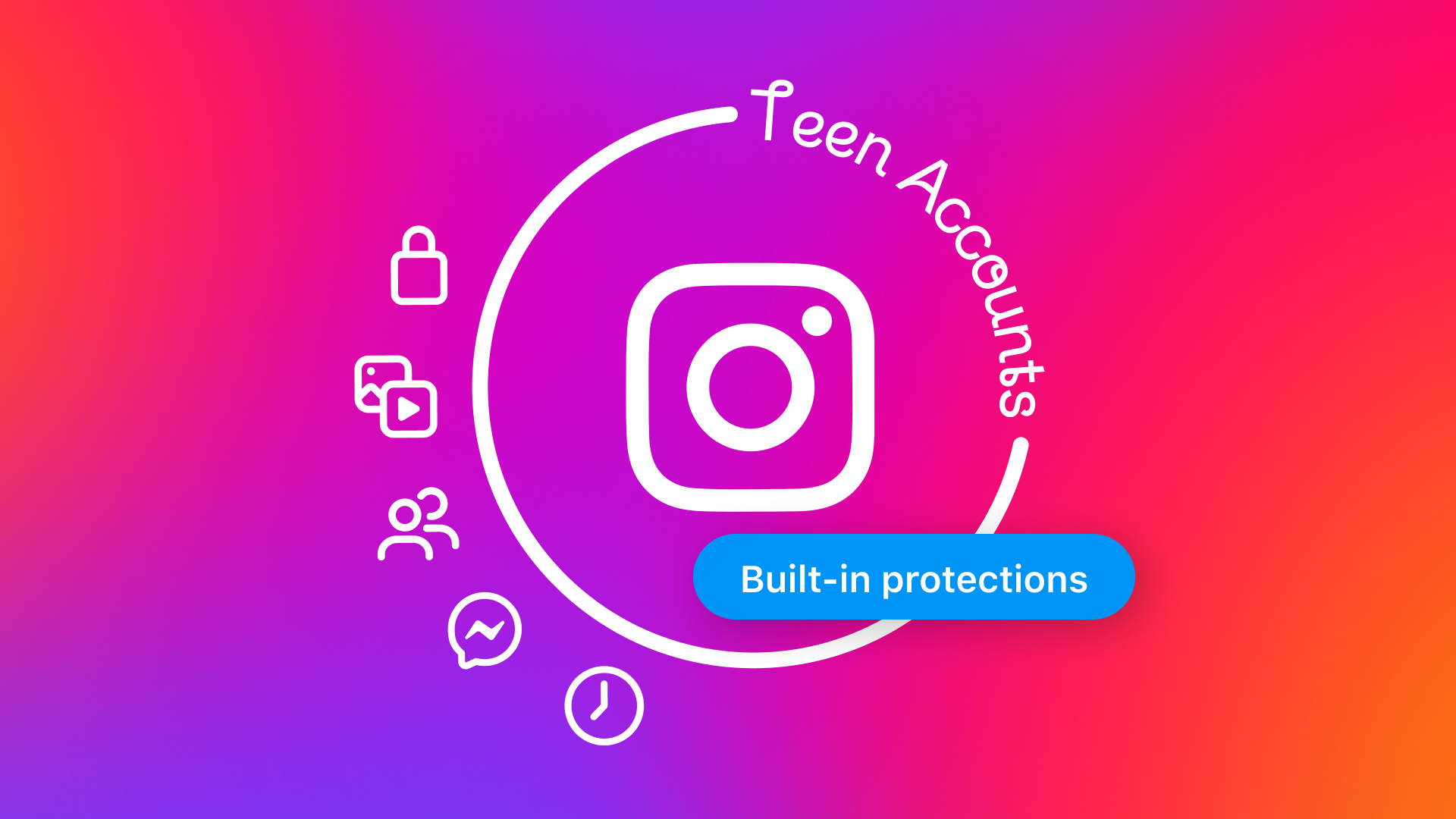 Illustration showing the Instagram logo and icons associated with teen accounts