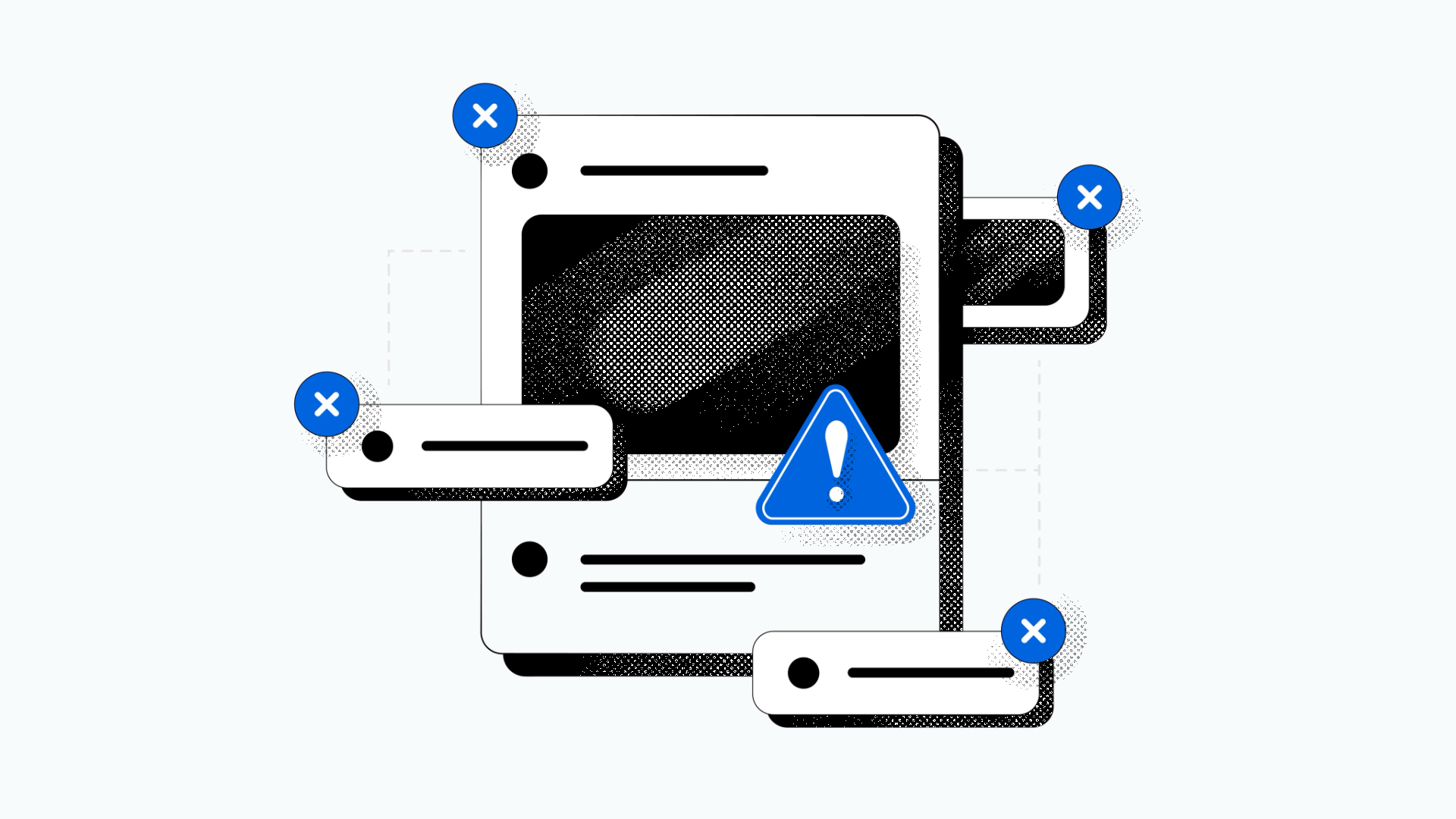 Illustration showing a social media post with caution signs over it