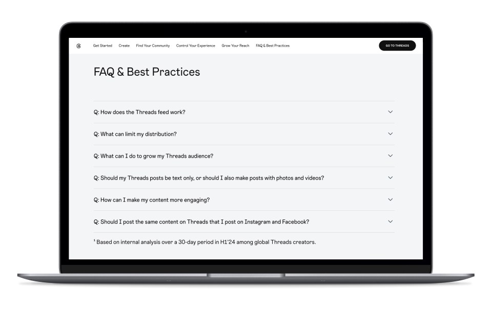 Laptop showing Threads education FAQ page