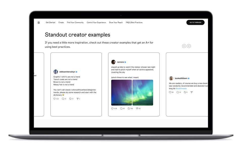 Laptop showing Threads education hub example posts