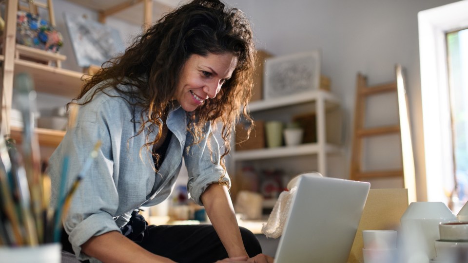 Woman working on laptop