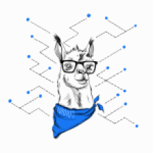 A drawing of a human-like Llama wearing glasses and a blue scarf