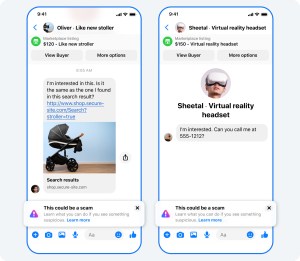 Messages in Marketplace about common scams.