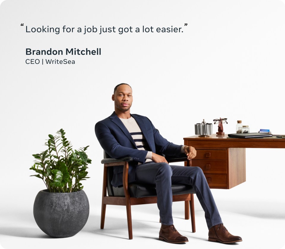 Brandon Mitchell sitting in a chair with the quote "The experience of looking for a job just got easier." above him. 