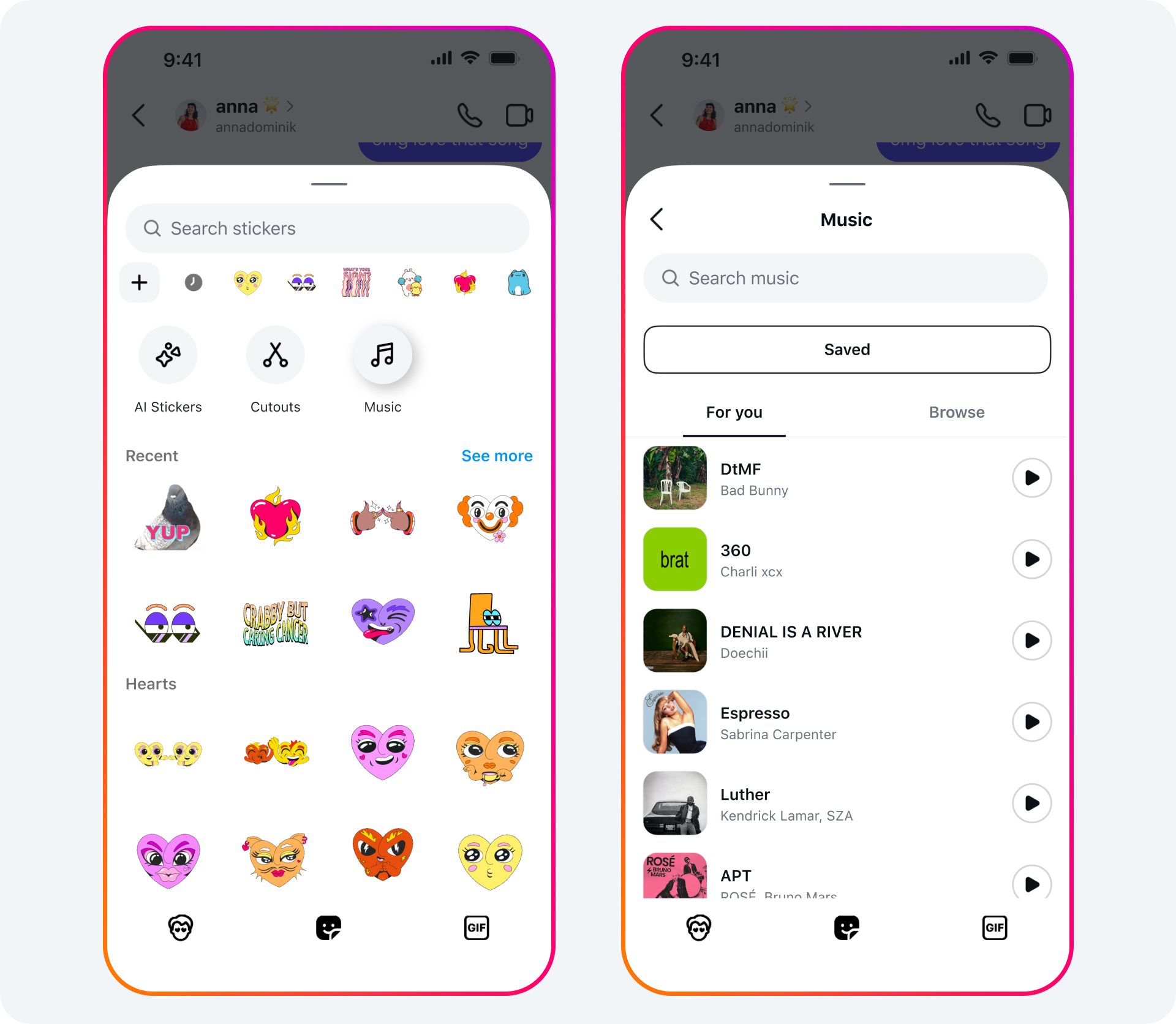 Opsi musik di DM Instagram