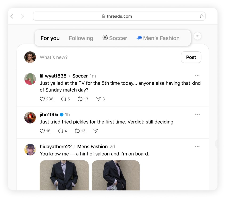 Image showing custom ordered Thread feeds