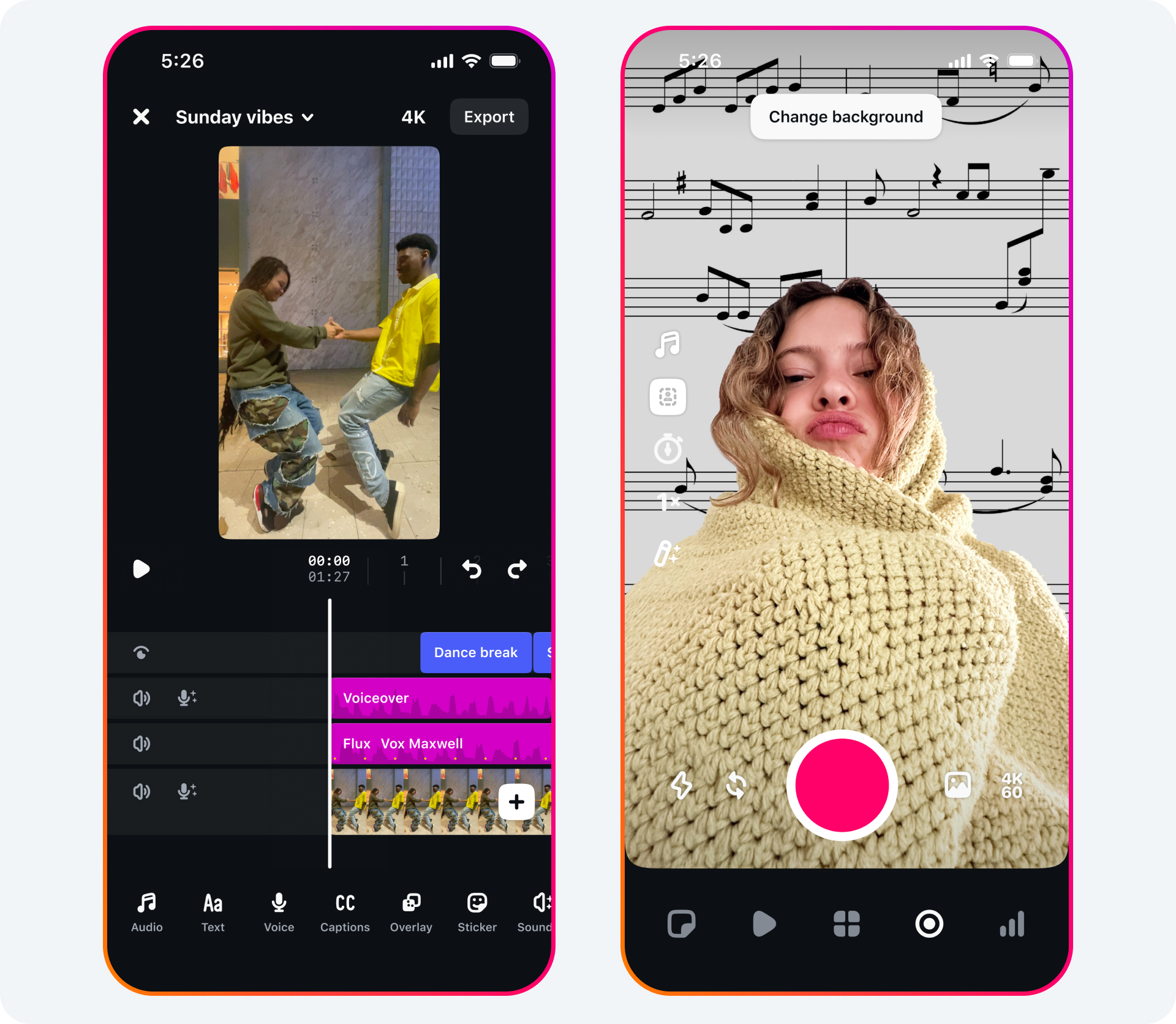 Screens showing editing functions on the Edits app