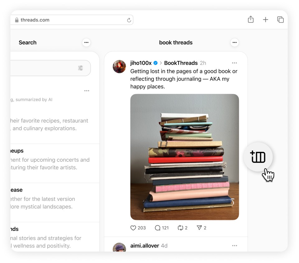 Image showing how to add columns on to Threads feed