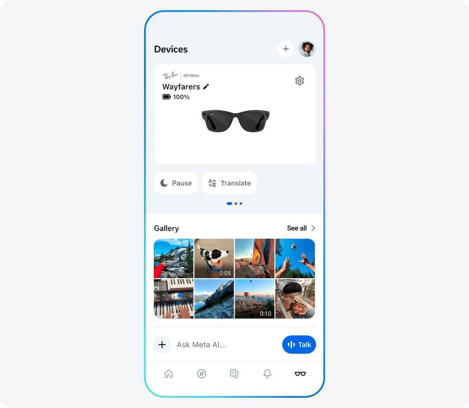 Screen showing devices tab on Meta AI