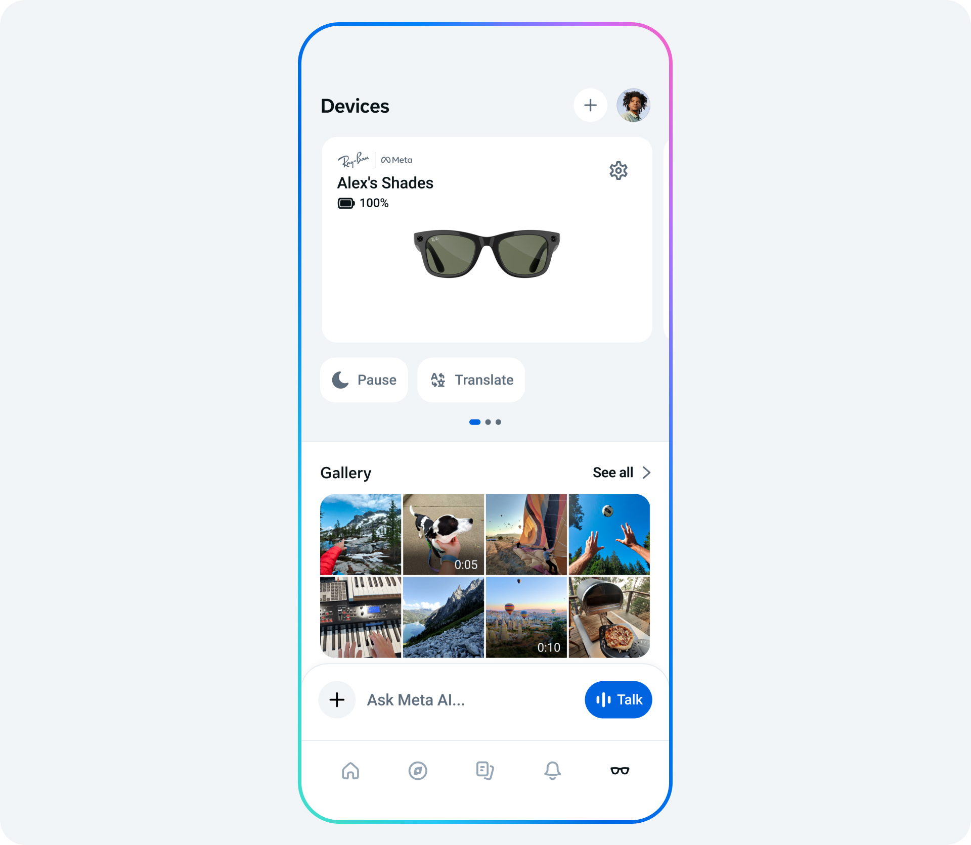 Screen showing devices tab on Meta AI
