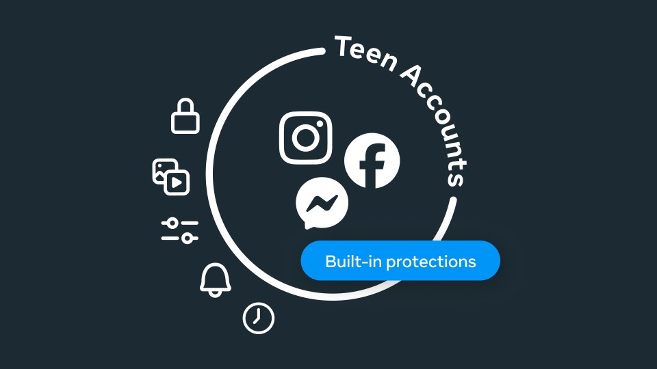 Graphic saying 'Teen Accounts Built-in protections'