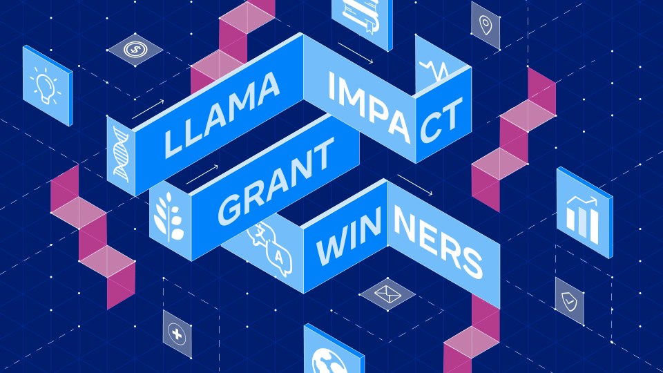 Isometric image saying "Llama Impact Grant Winners"