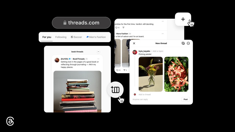 Collage of the Threads web interface