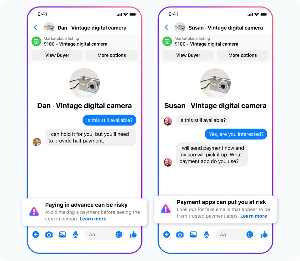 Image showing in-chat warning in Messenger