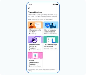 Screen showing privacy checkup in Facebook