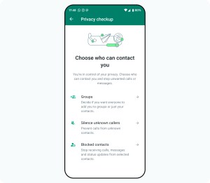 Screen showing privacy checkup in WhatsApp