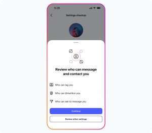 Screen showing privacy checkup prompt in Instagram