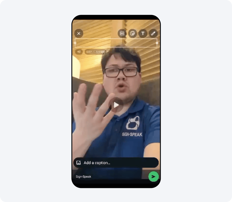 GIF of a person signing into their device and SignSpeak avatar responding