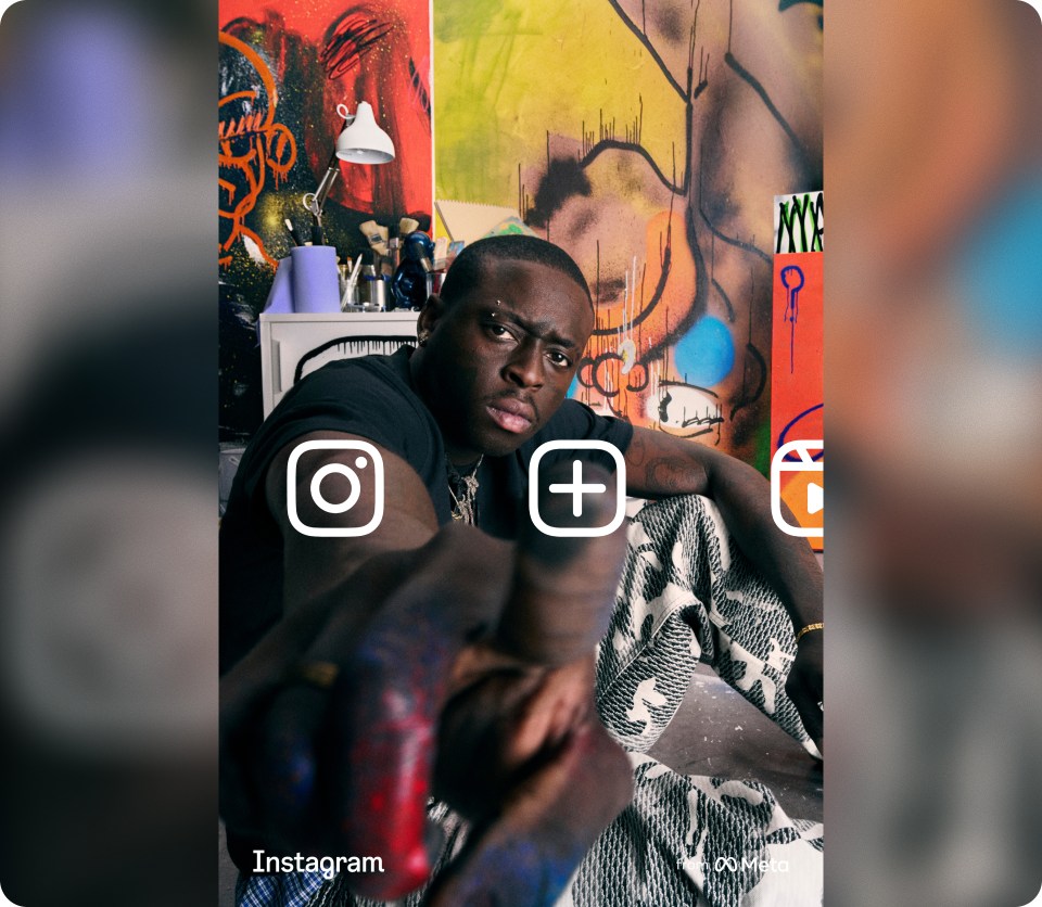 Slawn with Instagram logo and icons