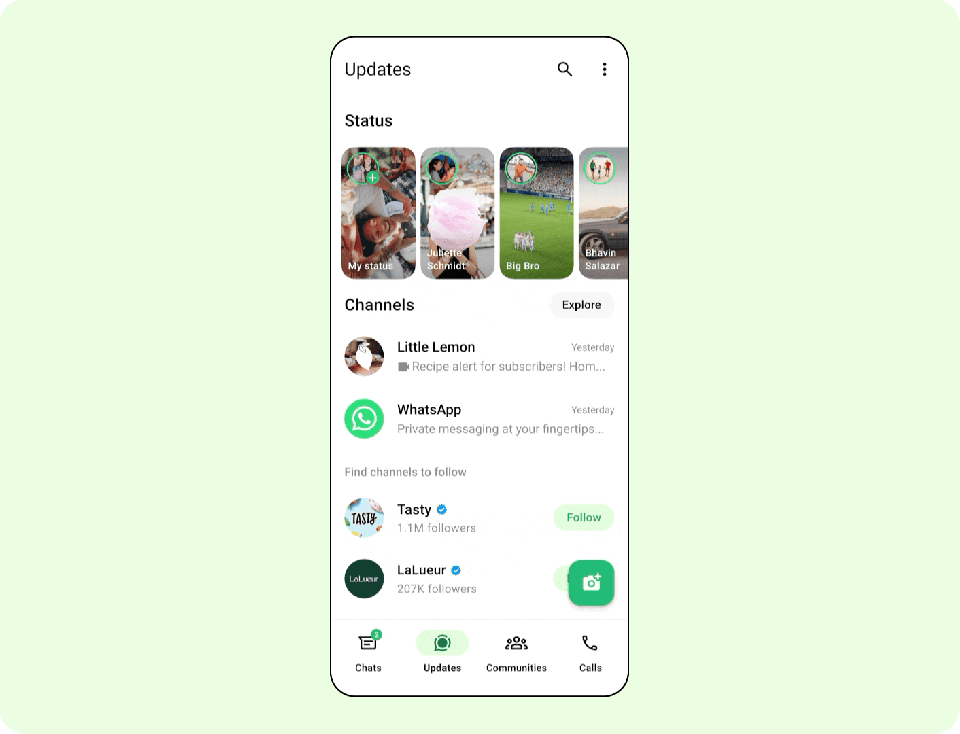Interfaces for ads in status, channel subscriptions and channel promotions
