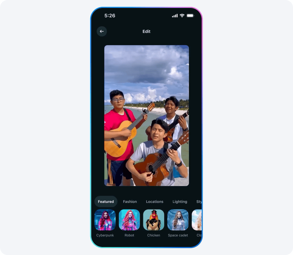 GIF showing different video editing presets on the Meta AI app