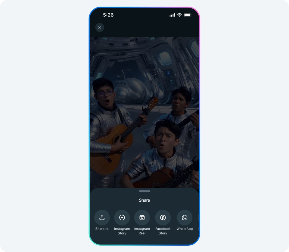 Image showing how to share an edited video on the Meta AI app