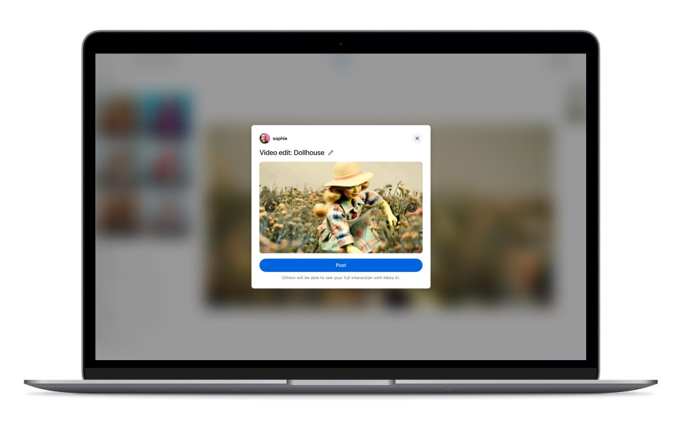 Image showing how to share an edited video on Meta AI web
