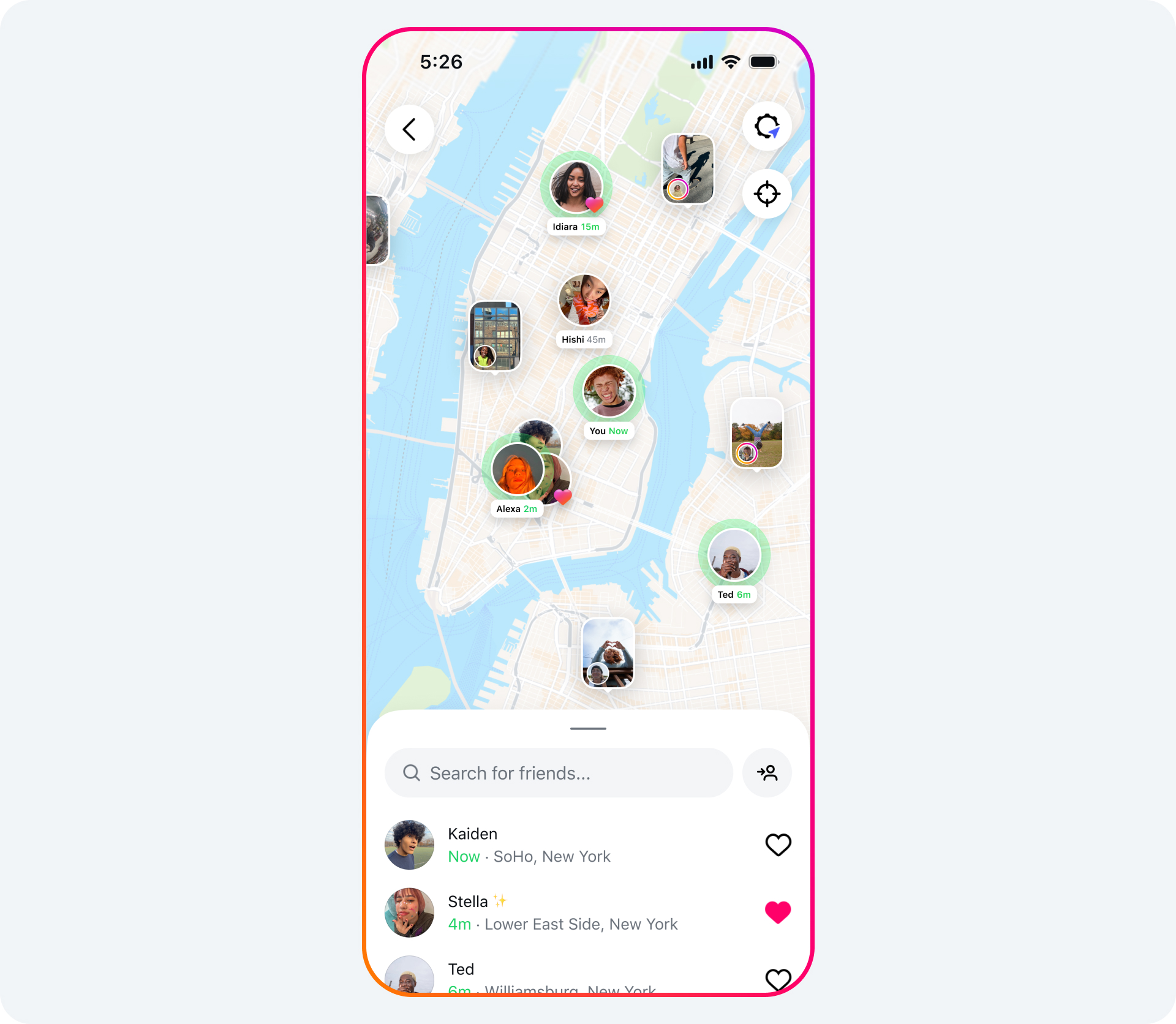 Carte des amis qui ont partagé leur position